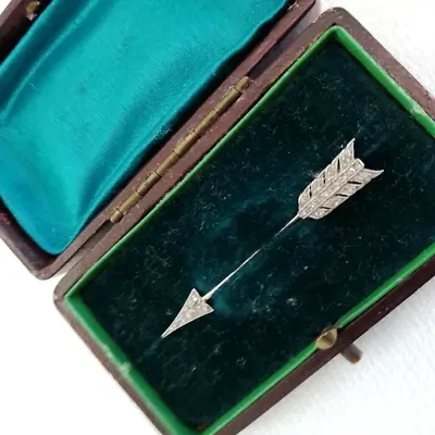 £1000 • Buy Fine Vintage Art Deco Platinum Rose Cut Diamond Arrow Brooch Jabot Pin 5cm Cased