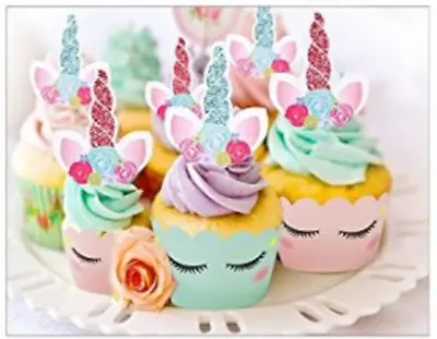 24 Unicorn Cupcake Wrappers + Toppers *Free Shipping* Baby Shower/Gender Reveal • $4.85