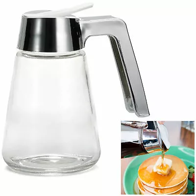 1 Maple Syrup Honey Dispenser 12 Oz Medium Clear Glass Jar Press Lid Tabletop • $12.84