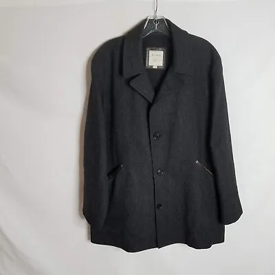 Billy Reid Mens Charcoal Grey Wool Leather Trim Wool Peacoat Coat Jacket - Large • $239.99