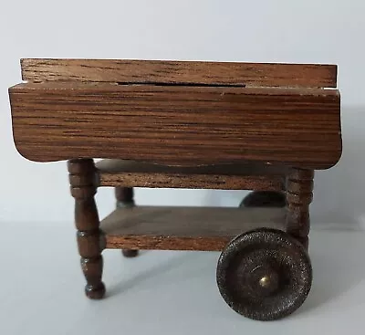 Vintage Doll House Miniature Wooden Tea Cart Drop Leaf Wheels Brown W/ Shelves • $69.99