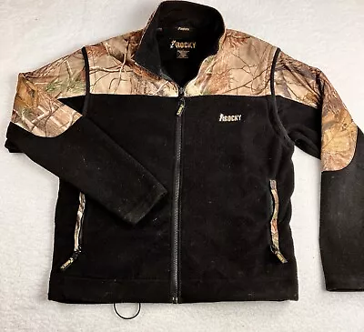 Rocky Mens L Camo Fleece Jacket Vest Full Zip Convertible Black Hunting Outdoor • $24.97