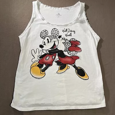 Disney Parks Women's Tank Top XL Mickey Minnie Mouse Disney World Sequins Frayed • $24.99