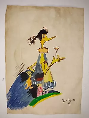 Dr. Suess Painting Drawing Vintage Sketch Paper Signed Stamped • $99.98