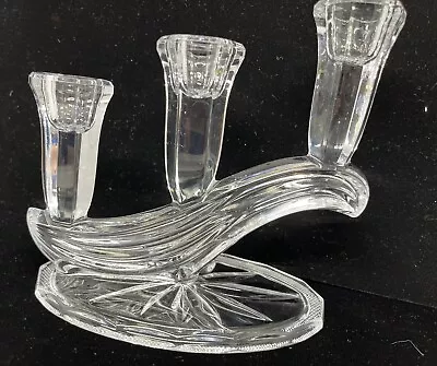 Vintage Hand Cut Glass Candelabra Wave Base 3 Candle Unusual Design Table Decor • $10.99