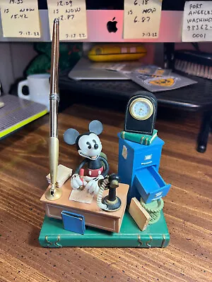 RARE Vintage ~ Colibri Disney Mickey Mouse At The Office Clock & Pen Desk Set • $99.95