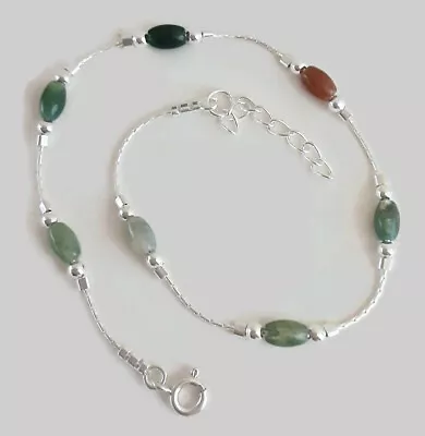 Indian Agate & Sterling Silver Chain Anklet - 25 Cms + Extension Chain • $35.95