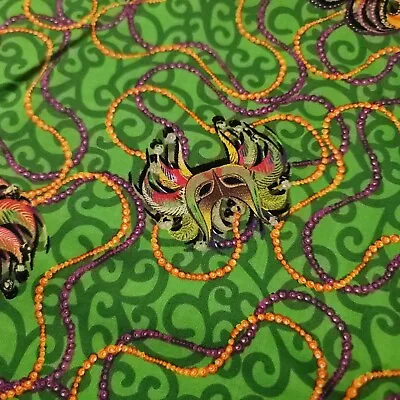 Fabric Mardi Gras Masks Beads  New Orleans Print 44 Inch By The Yard • $9