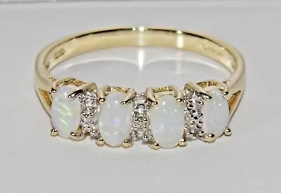 £145 • Buy 9ct Gold Natural Opal & Diamond Eternity Ring Size N