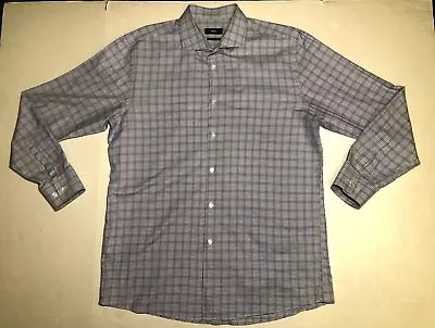 HUGO BOSS Sharp Fit 100% Cotton Blue Plaid Dress Shirt 17.5 34/35 • $17.95