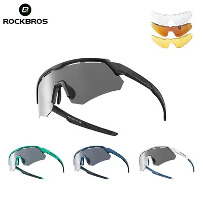 ROCKBROS Cycling Polarized Sunglasses 4 Lens Interchangeable Bike Sports Glasses • $36.99