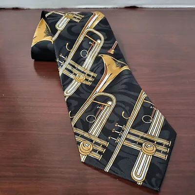 $15 • Buy Steven Harris Handmade Men's Black Neck Tie Trombone 3.8  X 55.5  NWOT