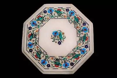 18'' White Antique Marble Table Top Center Bird Inlay Room Decor Malachite Dfe • $494