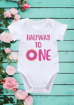 Halfway To One Half Birthday Cool Bodysuit Short Long Sleeve Vest Rompersuit 575 • £8.50