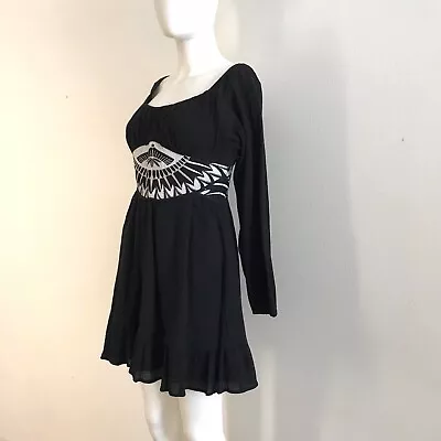 VaVa Joy Han Black Embroidered Waist Dress Size Small Long Sleeve Ruffle Hem • $19.99