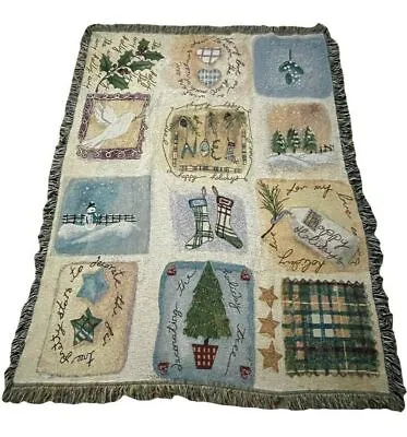 Manual Woodworkers Weavers Afghan Tapestry Winters Eve Snowman Tree Holly Star • $29.97