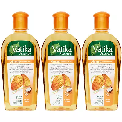 Pack Of 3 200ml Dabur Vatika Almond Enriched Hair Oil • $11.99