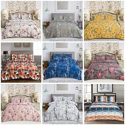 Duvet Cover With Fitted Sheet & Pillow Case Quilt Cover Bedding Set 3 Sizes • £9.99