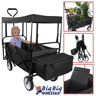 Folding Beach Wagon Garden Cart Sport Storage Utility 4 Buggy Wheel Canopy Kids • $84.99