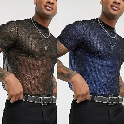 Mesh See-through T-shirt For Men Gym Training T-shirt Breathable For T • £8.46