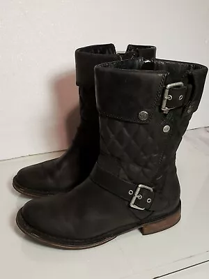 Ugg Australia Conor Oiled Black Leather Motor Boots 1001832 Women's Sz 6 M USA  • $56.99