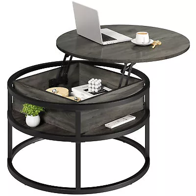 2 Tier Round Lift Top Coffee Table With Hidden Storage Compartment Home Office • $86.99