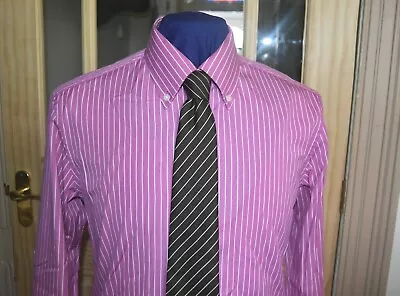 M&S Sartorial Mens Pink Pin Striped Shirt Tailored Fit 100% Cotton Collar 15  • £14.95