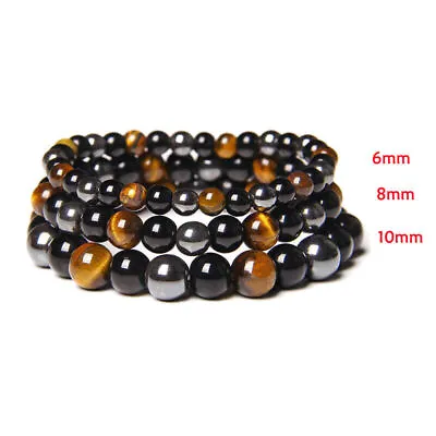 Hematite Necklace Men's Black Gallstone Stone Bead Pendant Health Care Bracelet • $6.45