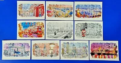 Set Of 10 New Glossy Art Postcards London In Watercolour XL4 • £5.70