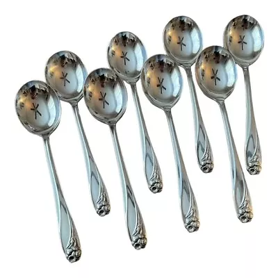 Eight 1847 Rogers Bros Daffodil Soup Gumbo Spoons Vintage IS Silver Plated • $74.99