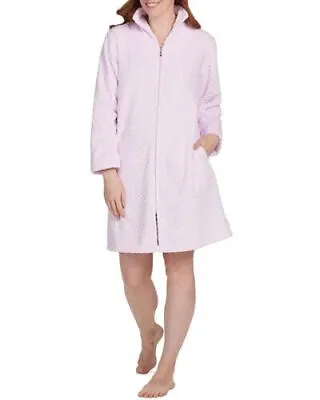 New Miss Elaine Women's Collared Zip-Up Long-Sleeve Short Knit Robe Pink Size XL • $24.99