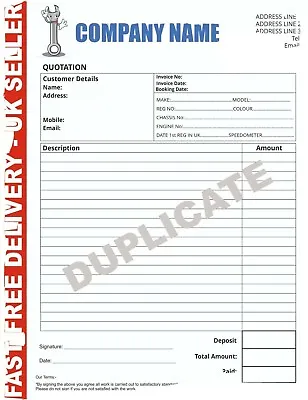 A4 Invoice Receipt Pad Garage / Mechanic Receipt Pad INVOICE BOOK FREE UK P&P • £13.99