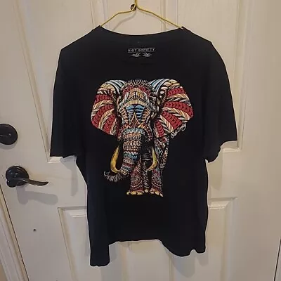 Riot Society Large Black Tee Iconic Elephant Trippy Streetwear Y2K Punk • $8.98
