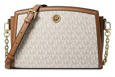 Michael Kors Chantal E/W Vanilla & Acorn MK Logo Chain Strap Crossbody Handbag • $82