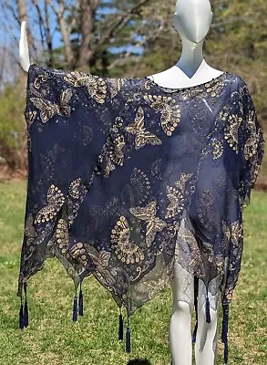 Beautiful Boho Butterfly Vintage Zandra Rhodes Stencil Silk Chiffon Poncho Dress • $1900