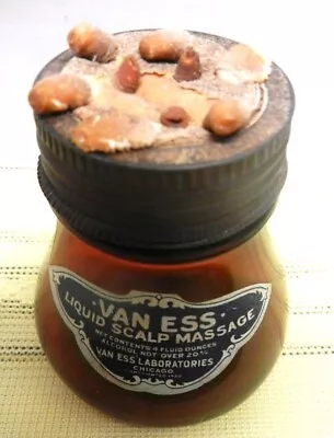 Label Van Ess Barbershop Bottle Jar Quackery Scalp Hair Restorer Massage Nub Lid • $16.49