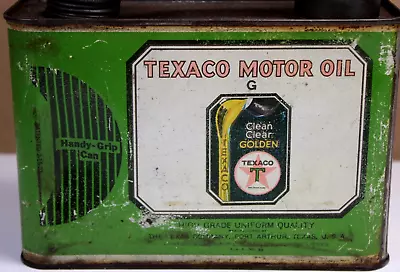 $107.50 • Buy Hard To Find~ 1920s Era BLACK T TEXACO MOTOR OIL G Old 1/2 Gallon Handy Grip Can