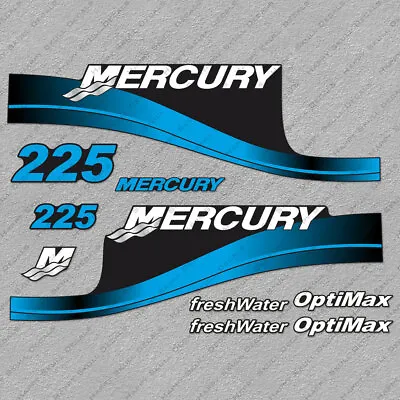 Mercury 225hp Optimax FreshWater Outboard Engine Decals BLUE Sticker Set • $51.29