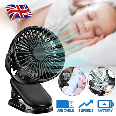 £4.79 • Buy Clip On Fan 3 Speed USB Rechargeable Mini Cooling Desk Baby Stroller Pram Fan BK
