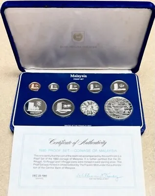 MALAYSIA - (9) Coin Proof Set - 1980 - Original Packaging & COA - Franklin Mint • $450