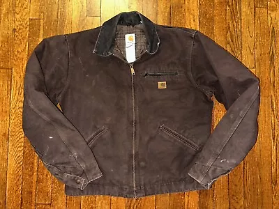 $185 • Buy Vintage Carhartt J97 DKB Flannel Blanket Lined Canvas Detroit Jacket Size L