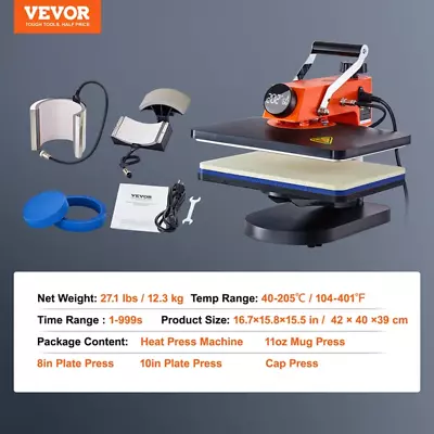 Heat Press Machine 12X15in Digital Sublimation Transfer T-Shirt Vinyl Printer • $227.84