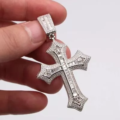 Cross Men's Pendant 3.45Ct Baguette Cut Simulated Diamond 925 Sterling Silver • $268.79