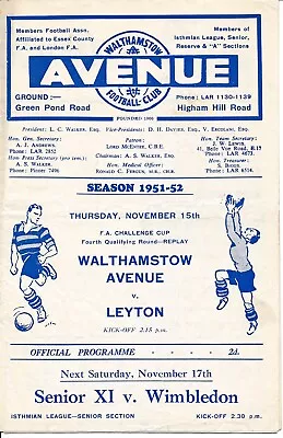 Walthamstow Avenue V Leyton (FA Cup Qualifier) 1951/1952 • £8.99