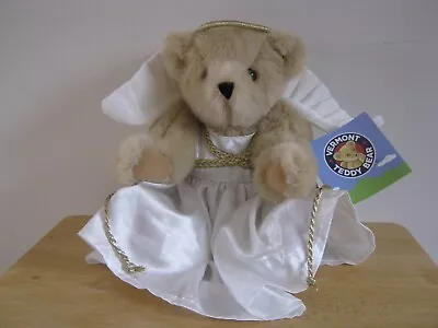 Authentic Vermont Teddy Bear 16  Jointed Beige Angel With Halo Wings & Robe • $21.90