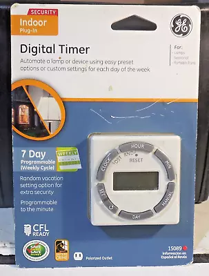 GE Indoor Digital Timer 7 Day  In Programmable Weekly Cycle Dial White #15089 • $8.95