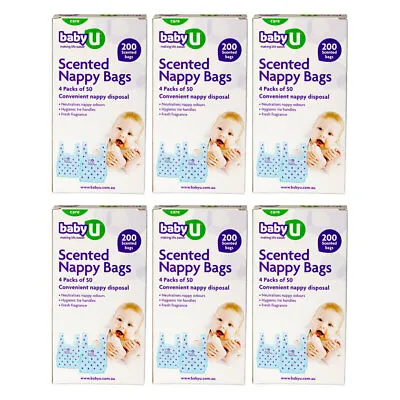 6x 200pc Baby U Scented Nursery Disposable Nappy Bags Diaper Disposal Storage • $45