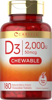 Chewable Vitamin D3 2000 IU (50mcg) Tablets | 180 Count | By Carlyle • $9.99