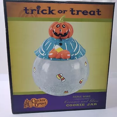 Cracker Barrel Trick Or Treat Ceramic/Glass Cookie Jar Halloween Pumpkin New • $39.99