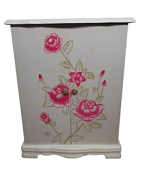 Vintage White Jewelry Box Cabinet Armoire Organizer Painted Flower Doors Velvet • $25